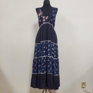 Paani Womens‎ Tiered Patchwork Maxi Dress Size S Blue Bohemian Cottagecore Lined